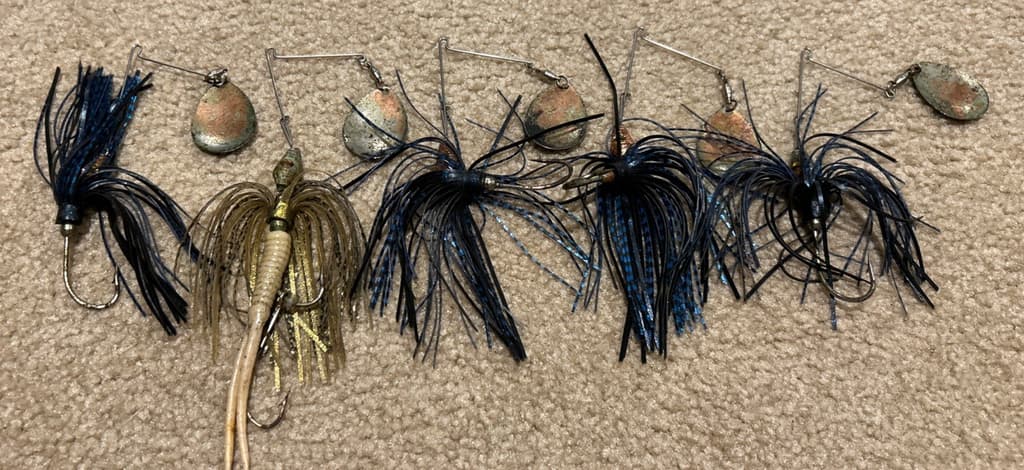 5 Okiebug Gator Bug Spinnerbait 5/8 Shad Black Blue Gold Gatorbug Assortment - Image 1