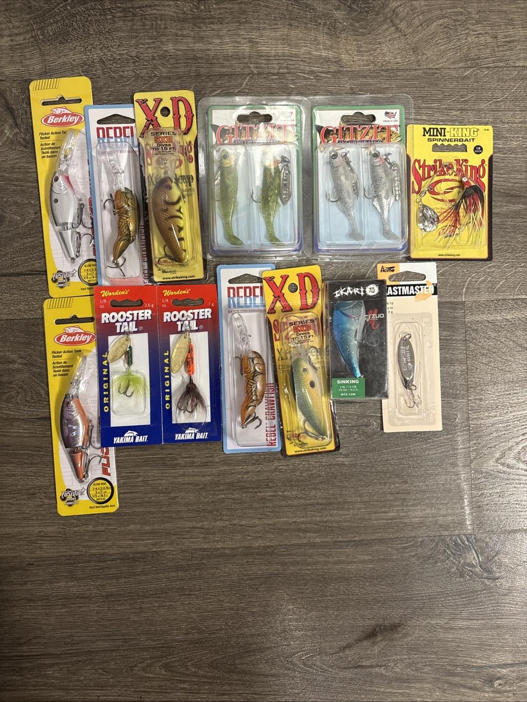 Fishing Lures Lot Of 13 Strike King Rebel Rooster Tail Gitzit Berkley Crankbait - Image 1