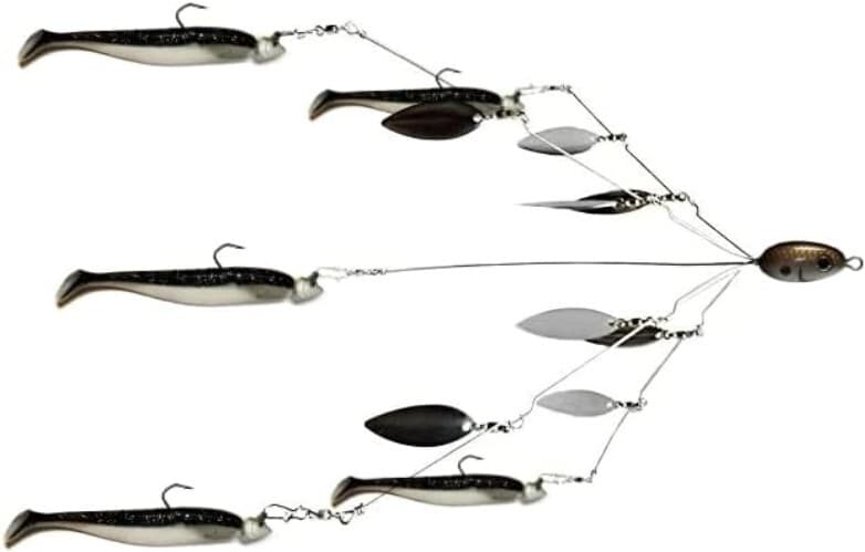 Bass Lure Umbrella Rig - Fully Rigged with Swim Baits and Jig Heads - Shad Color - Image 3