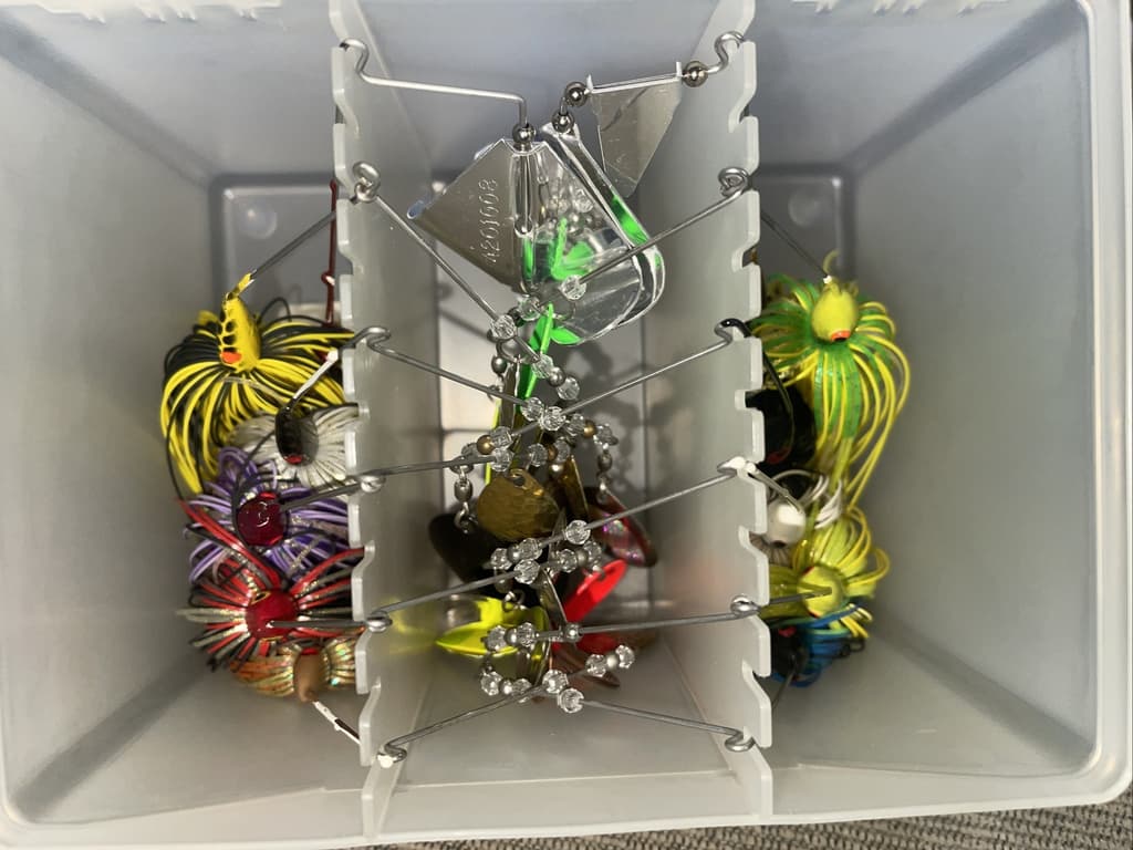 Lot of 12 Spinnerbait Buzzbait Fishing Lure w/ Plano 22 Slot Spinnerbait Box - Image 8