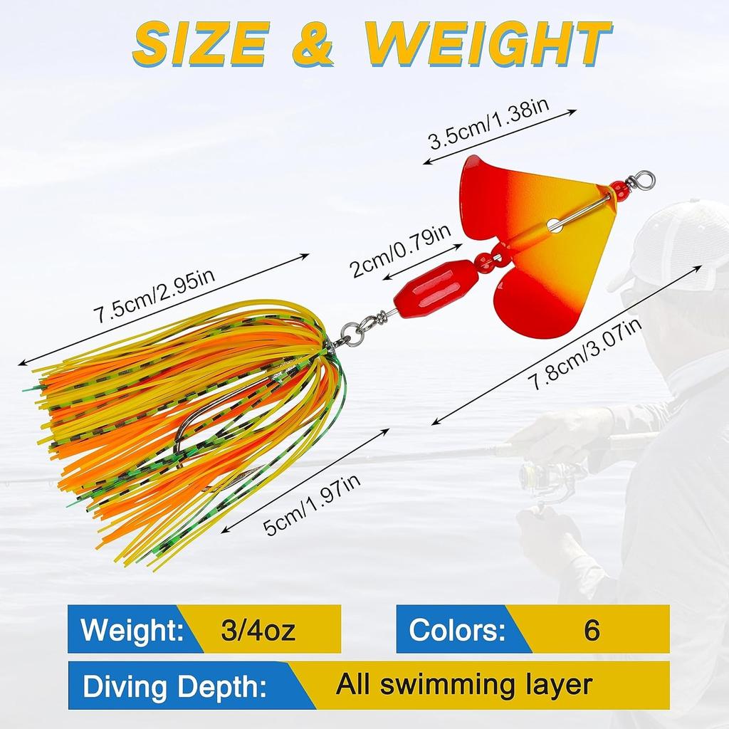 Fishing Buzzbait Lures Bass Spinnerbait Kit Buzz Bait Small, B- 6pcs - Image 3