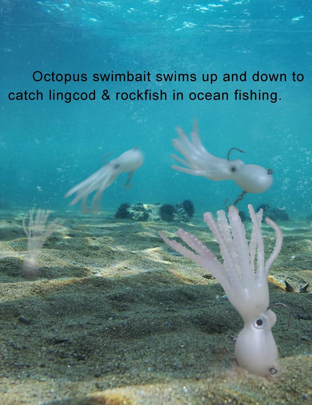 Octopus Swimbait Soft Fishing Lure with Skirt Tail, Lingcod Rockfish Jigs for - Image 4