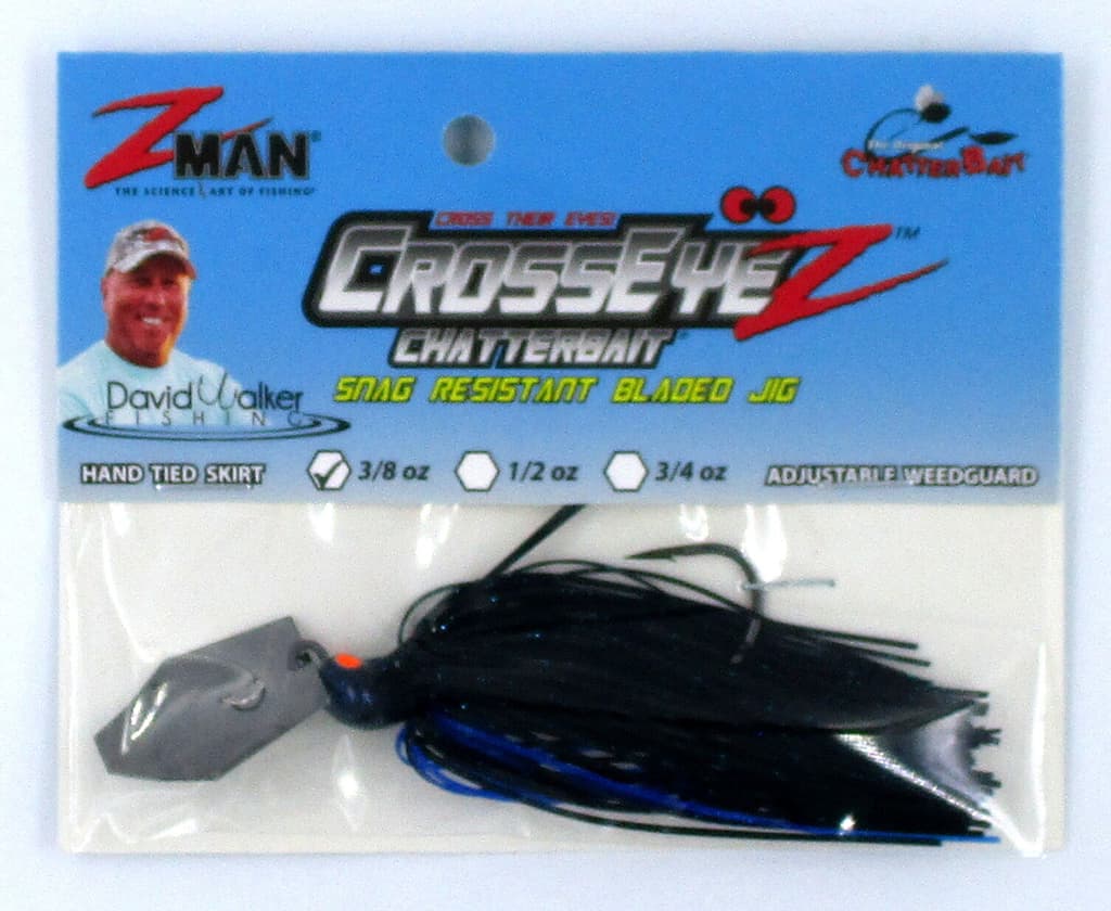 (6) Z-Man 3/8 Oz Crosseyez Chatterbait Fishing Lure Black / Blue CBCE38-02 New - Image 2