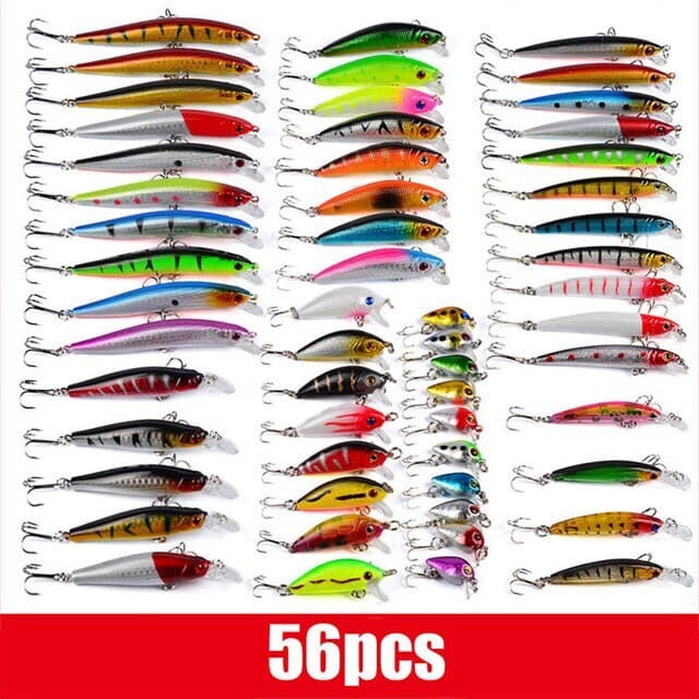 56PCS Minnow Fishing Lure Hard Artificial Mixed Swimbait Crankbait Trolling Pike - Image 1