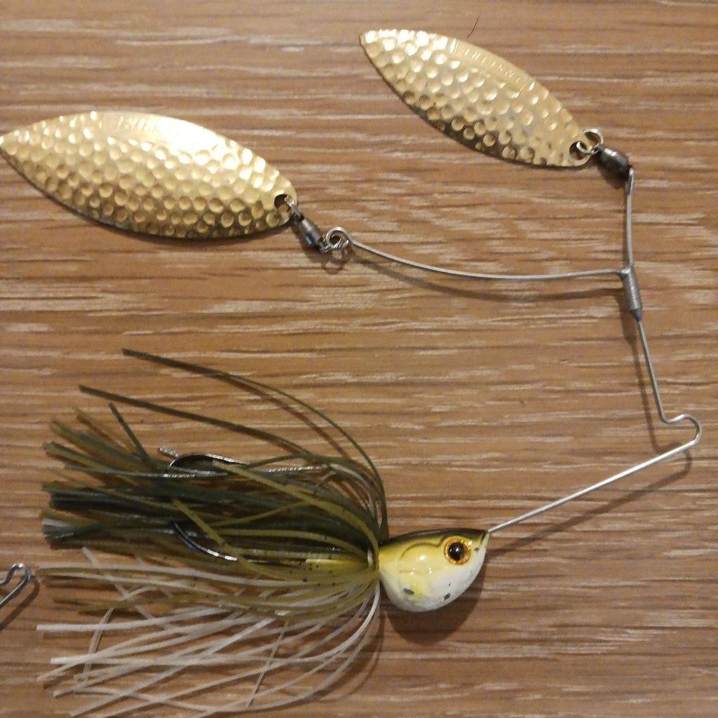 Evergreen Spinnerbait Set of 3 Gold White Green Double Willow Leaf Used - Image 2