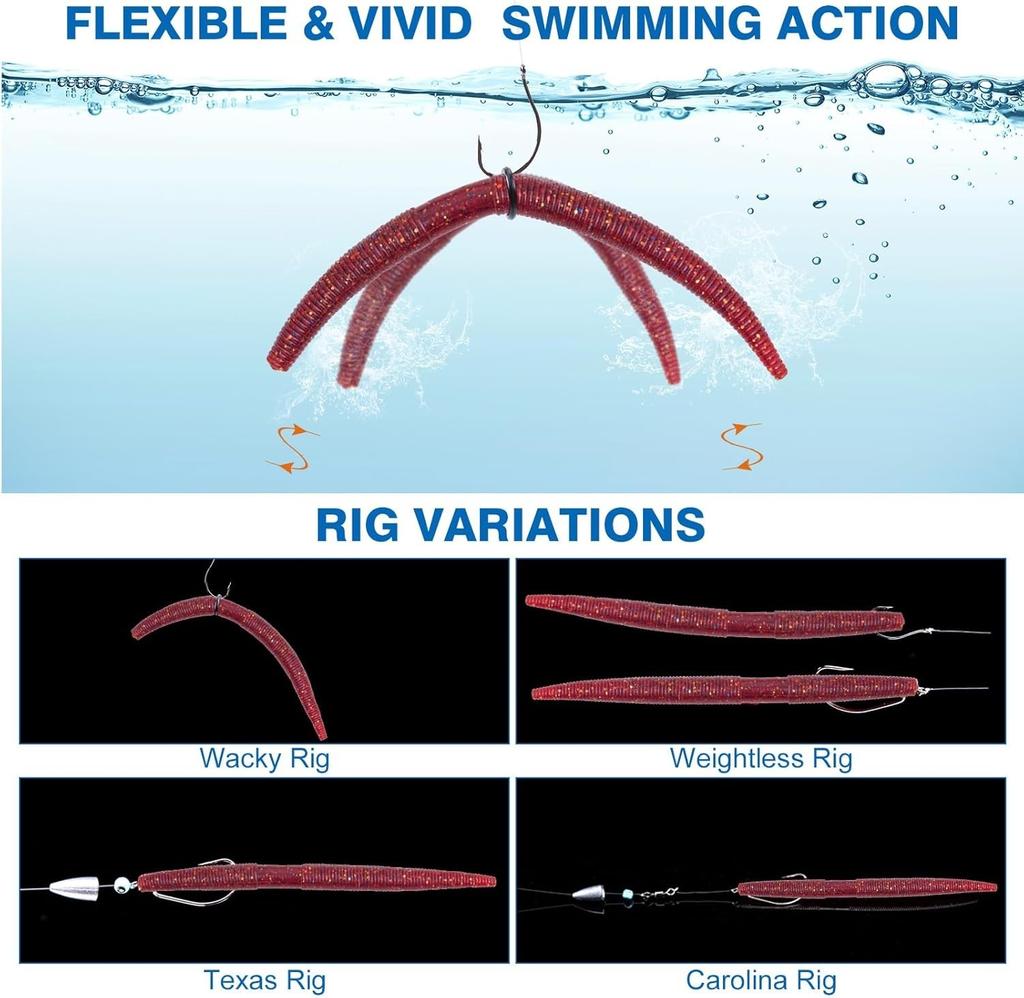 Complete Wacky Worm Rig Tool Kit: 60 Soft Worms, Weights & Fishing Accessories - Image 7