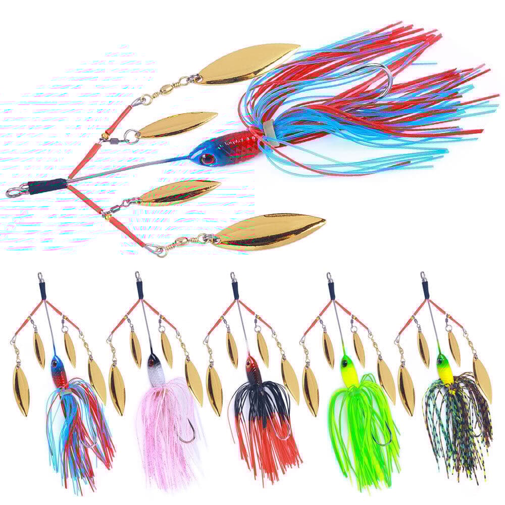 5PCS Spinnerbait Fishing Lure Buzzbait 22.6g Blade Bait Spoon Rubber Skirt Bass - Image 1
