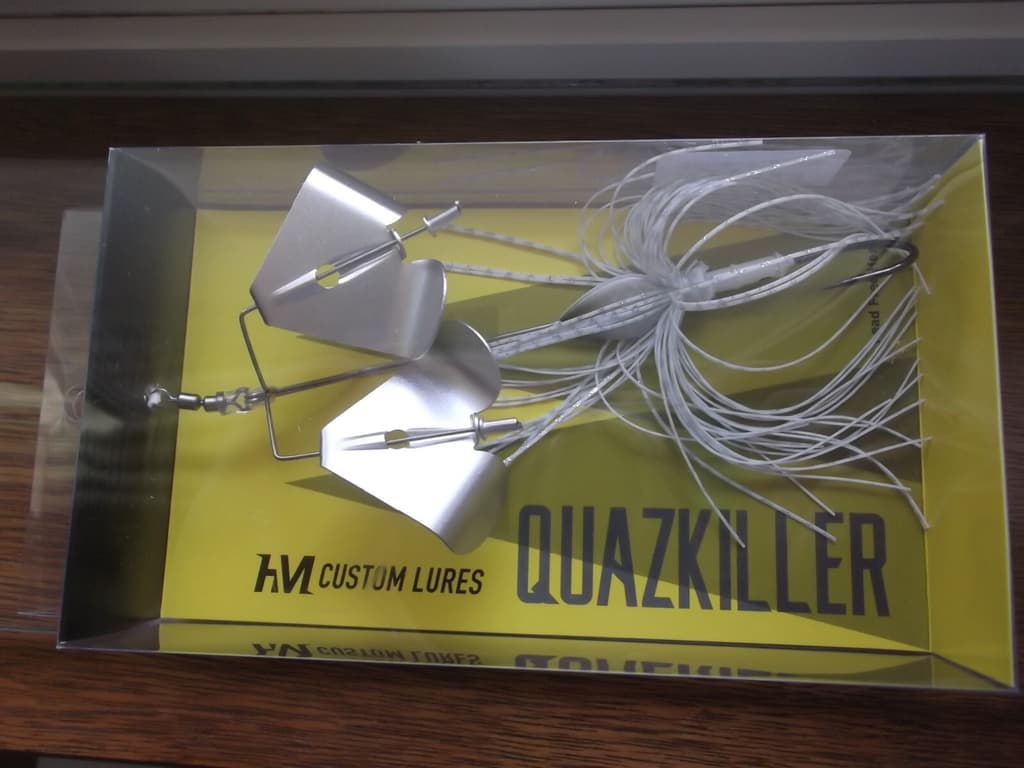 HM Custom Lures Teckel Quazkiller Twin Buzzbait 1/2oz. 02 White Silver Downdraft - Image 5