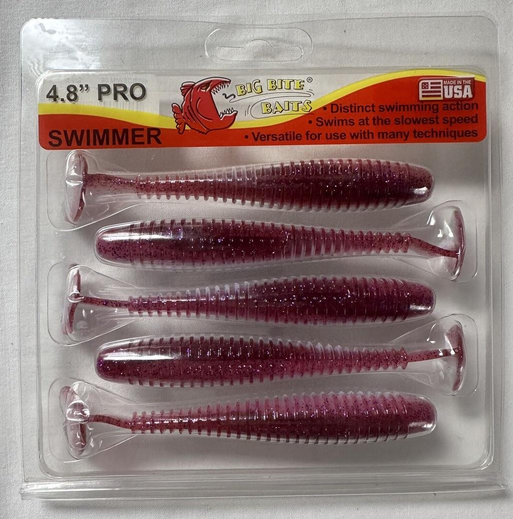 Big Bite Baits 4.8” Pro Swimmer Ribbed Paddle Tail Swimbait 5pk. Lavender Shad - Image 1