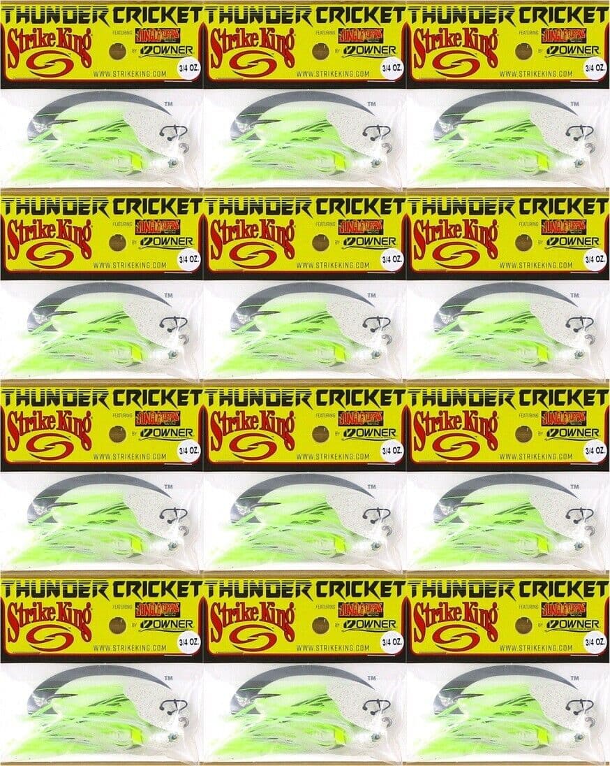 (12) Strike King 3/4 Oz Thunder Cricket Bladed Jigs Chartreuse Blue Glimmer New - Image 1