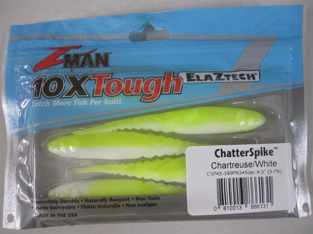 Z-MAN Chatter Spike Chartreuse/White New Chatterbait Trailer Lures - Image 1