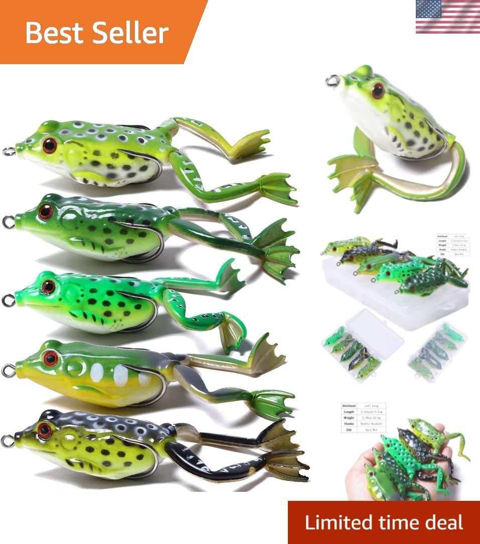 Topwater Frog Lure Set - 5 Realistic Weedless Soft Swimbaits for Bass Fishing - Image 1