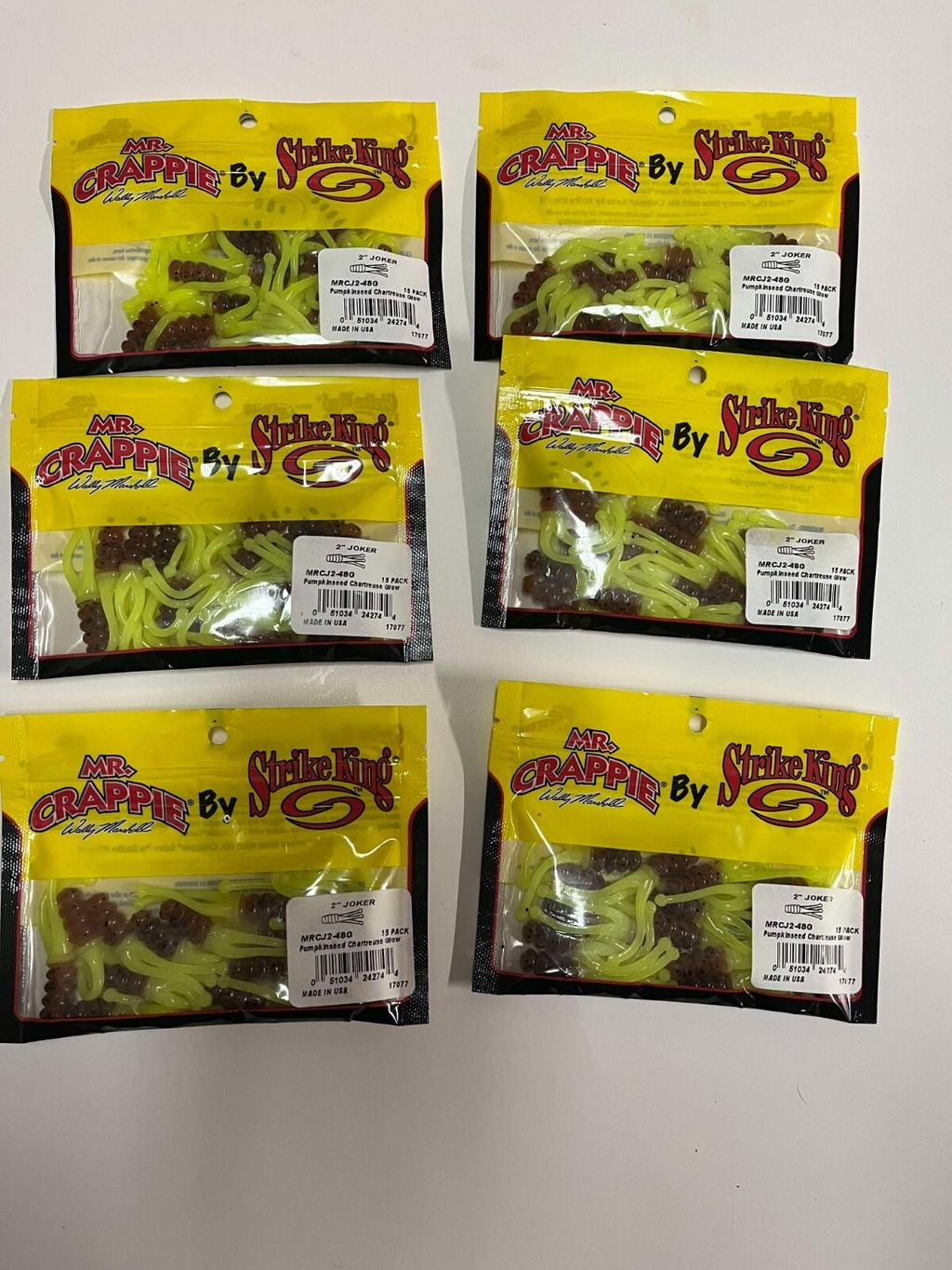 Lot of 6 Mr. Crappie Strike King Lures 2" Joker Pumpkin Seed Chartreuse - Image 1