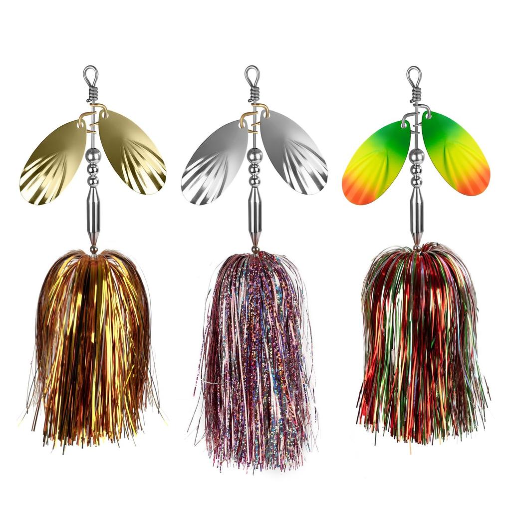 Fishing Spinner 3pcs, Musky Bucktail Spinnerbait with Double Blades for Pike,... - Image 1