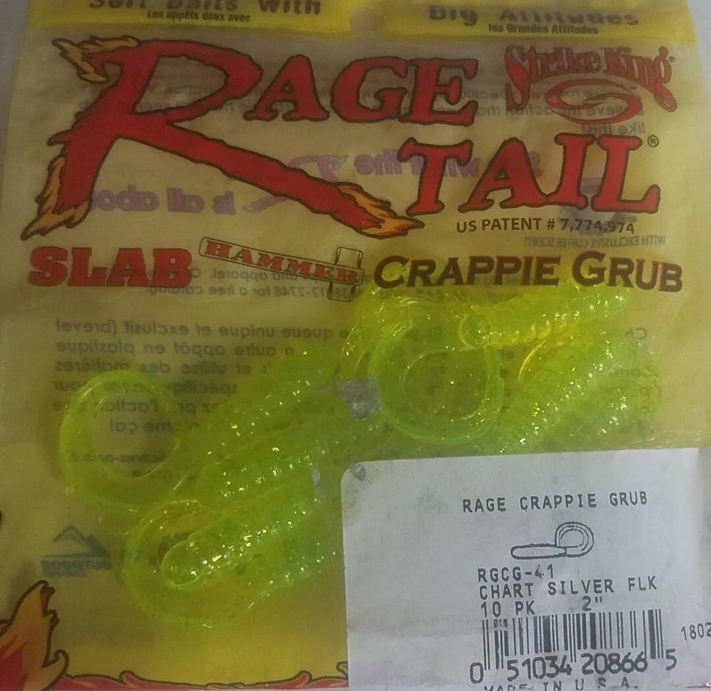 Strike King Rage Tail  RGCG-41 Crappie Grub Chart Silver Flk-1pk of 10pcs-NEW - Image 3