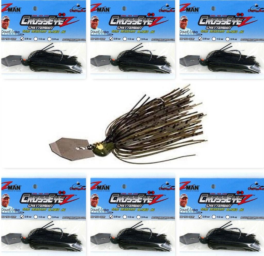 (6) Z-Man 3/8 Oz Crosseyez Chatterbait Fishing Lure Green Pumpkin CBCE38-03 New - Image 1