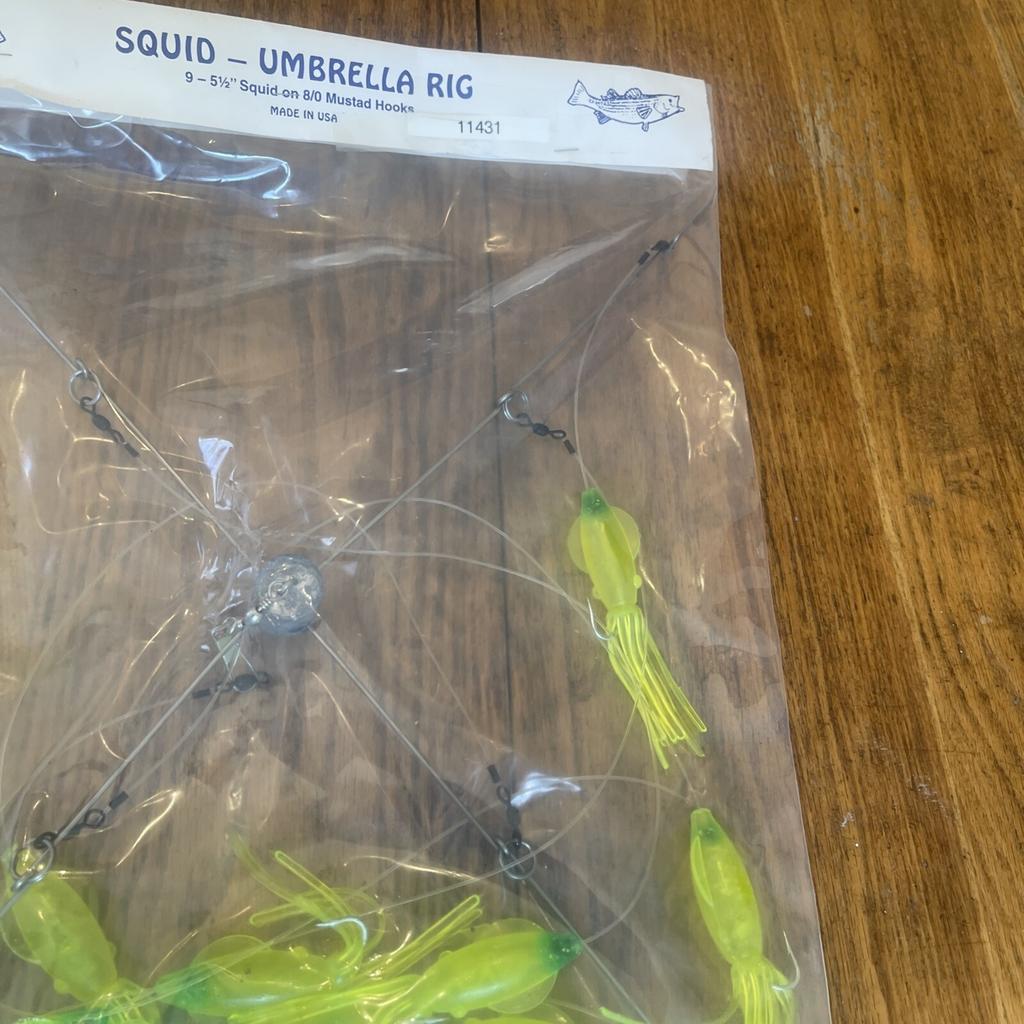 9” Umbrella Rig 4 Arm 11” With 5.5” Squid (9)  8/0 Mustad New Chartreuse Green - Image 10