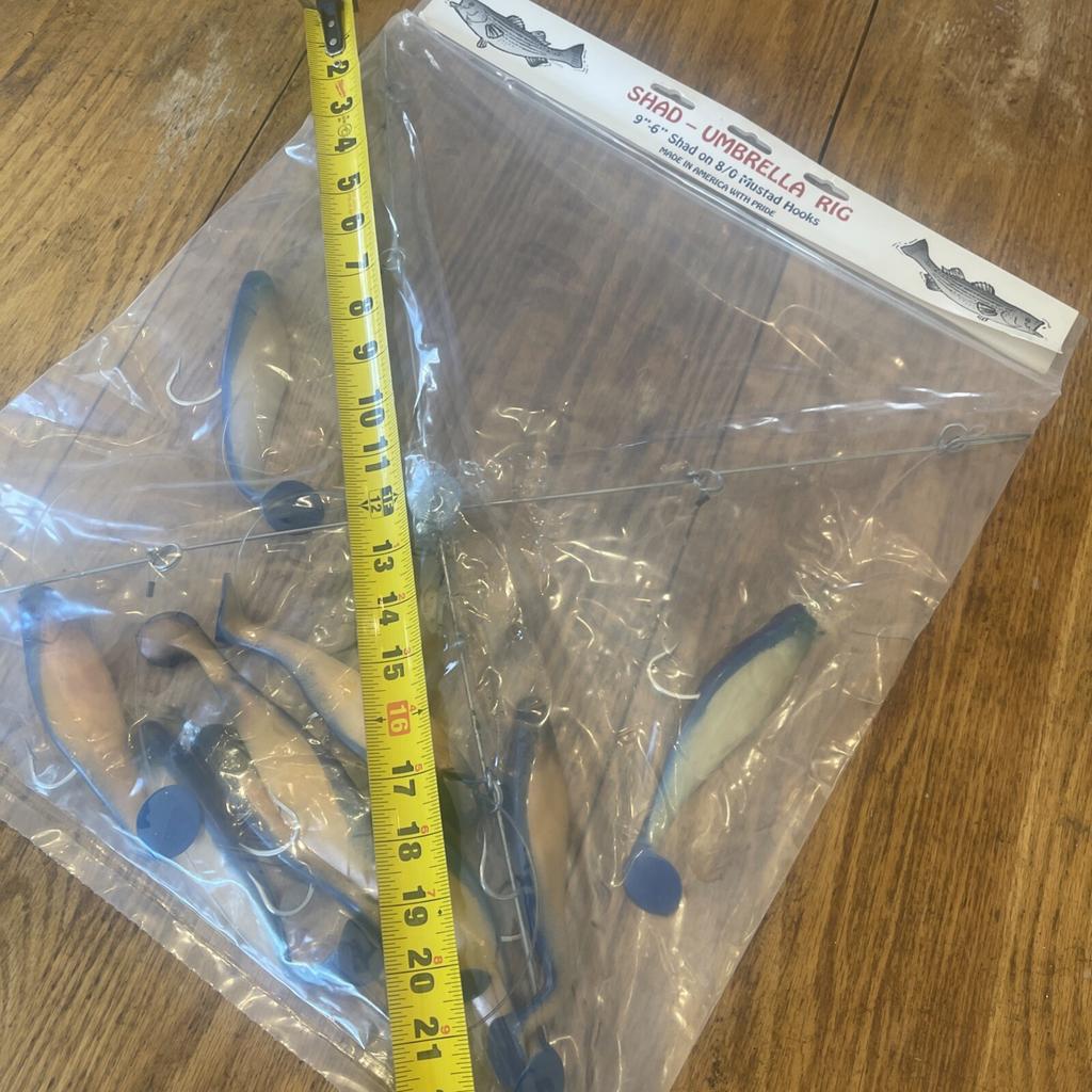 Umbrella Rig 4 Arm 11” With 6” Shad (9)  Pearl Blue 8/0 Hook Mustad New In Pkg - Image 13