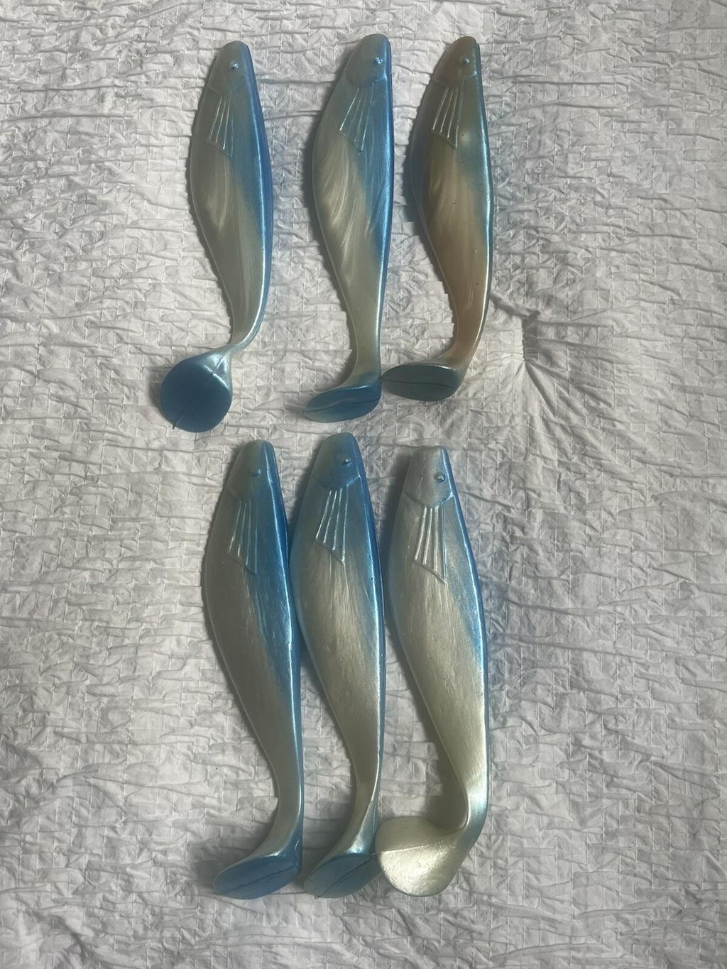 6 Lot 9" Shad Paddle Tail Swimbait Pearl/Blue for Umbrella Rig or Mojo's Lures - Image 1