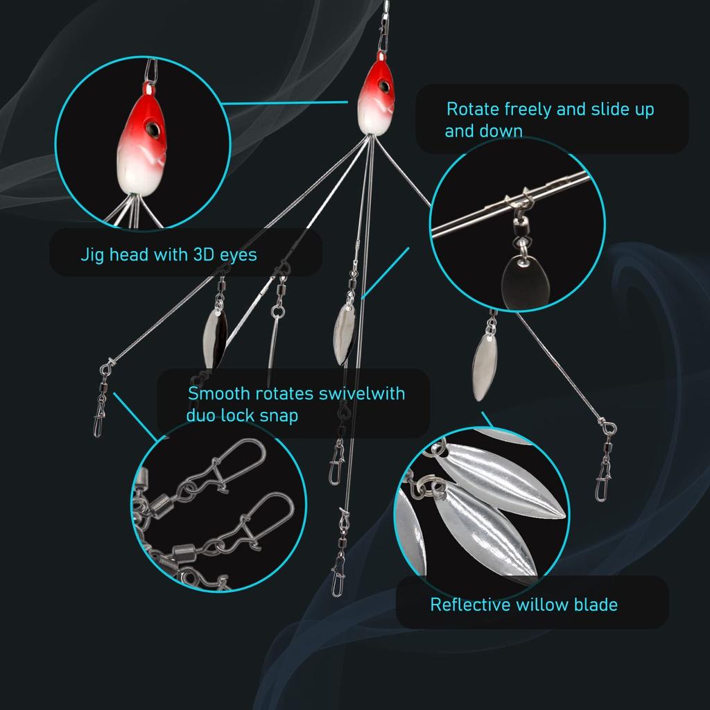 3 Pcs 8.5 in 0.6 Oz Alabama Rigs, 5 Arm Umbrella Rig Swimbait with 4 Willow L... - Image 2