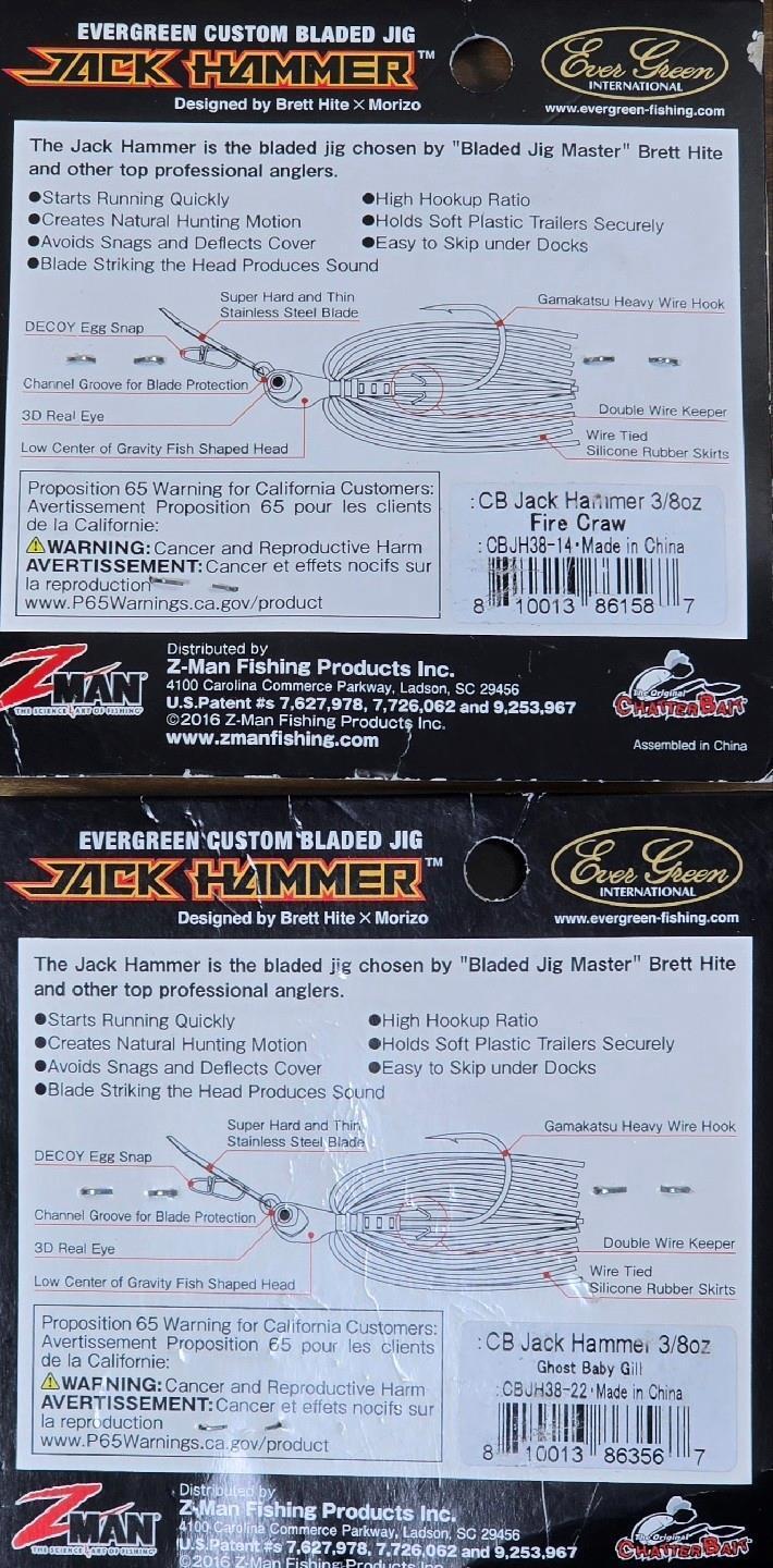 (Ct of 2) Z-Man Evergreen Chatterbait Jack Hammer 3/8 oz Evergreen Custom Blade! - Image 4