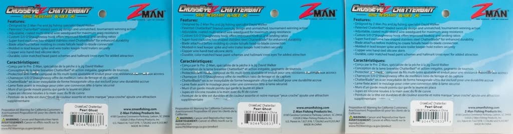 3    Z-MAN CROSSEYEZ CHATTERBAIT 1/2OZ CBCE12-01 PEARL GHOST - Image 2