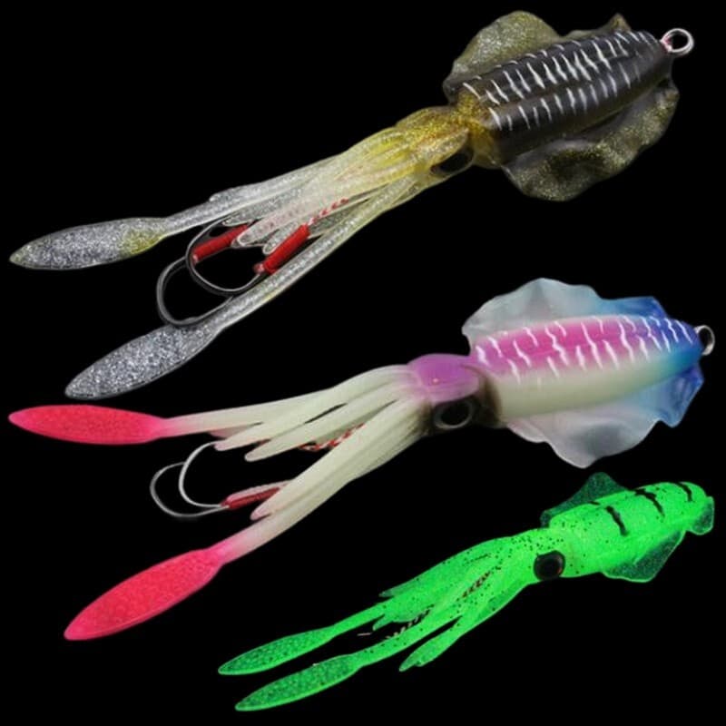 2PCS Soft Silicone Jig Fishing Lure Glow Hook 60g Worm Swimbait Saltwater Bait - Image 1