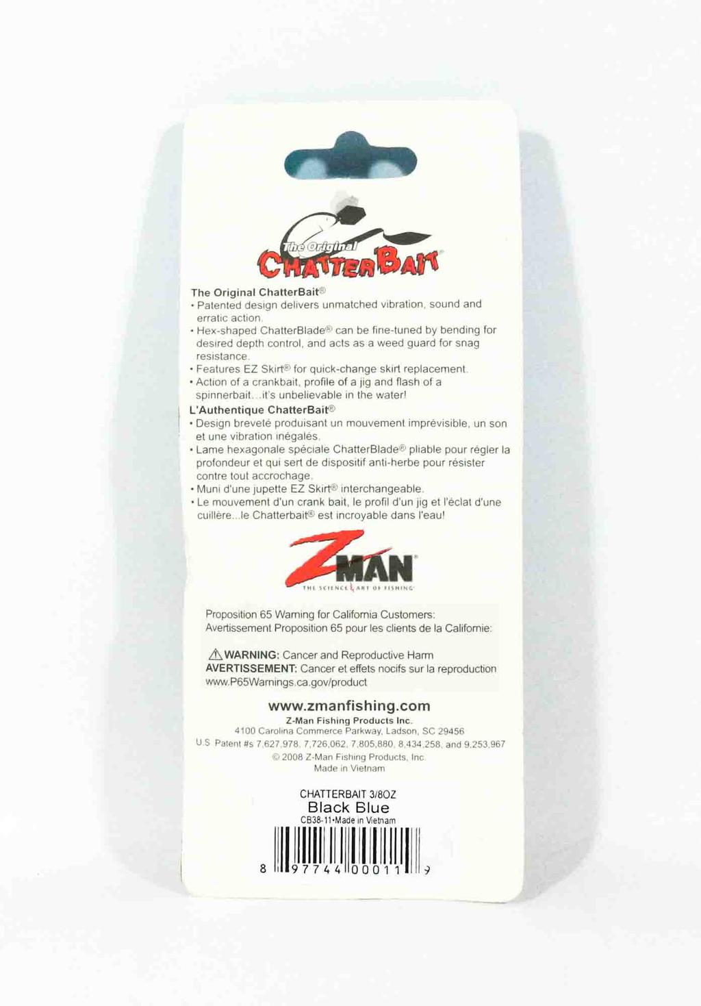 Zman Chatterbait 3/8 oz Sinking Lure Black Blue (0119) - Image 2