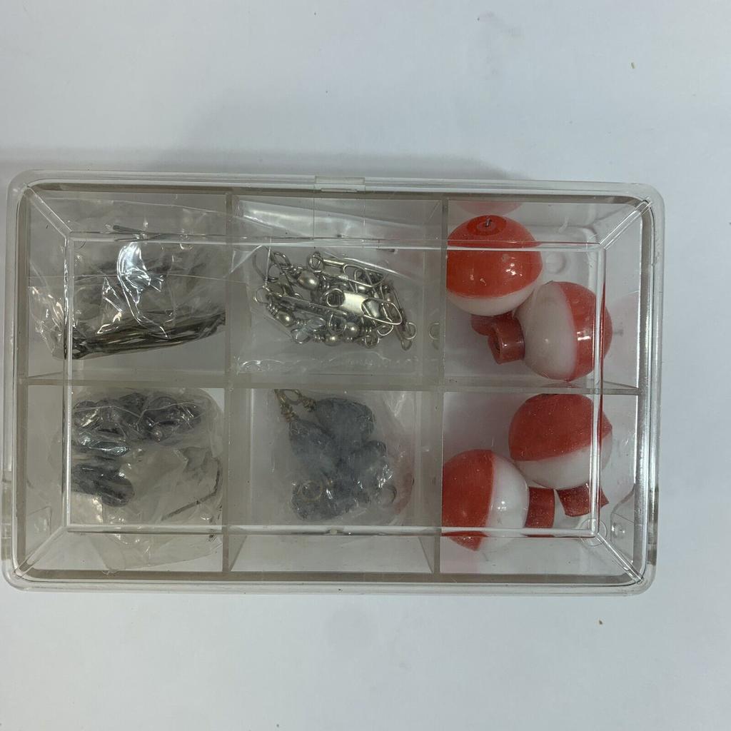 Various Fishing Accessories Kit, fishing bobbers, hooks, case - Image 1