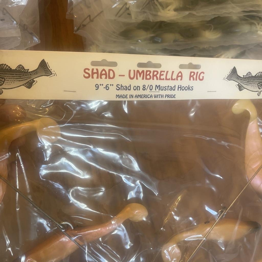 9” Umbrella Rig 4 Arm 11” With 6” Shad (9)  Pearl Black Head  8/0 Mustad New Pkg - Image 3