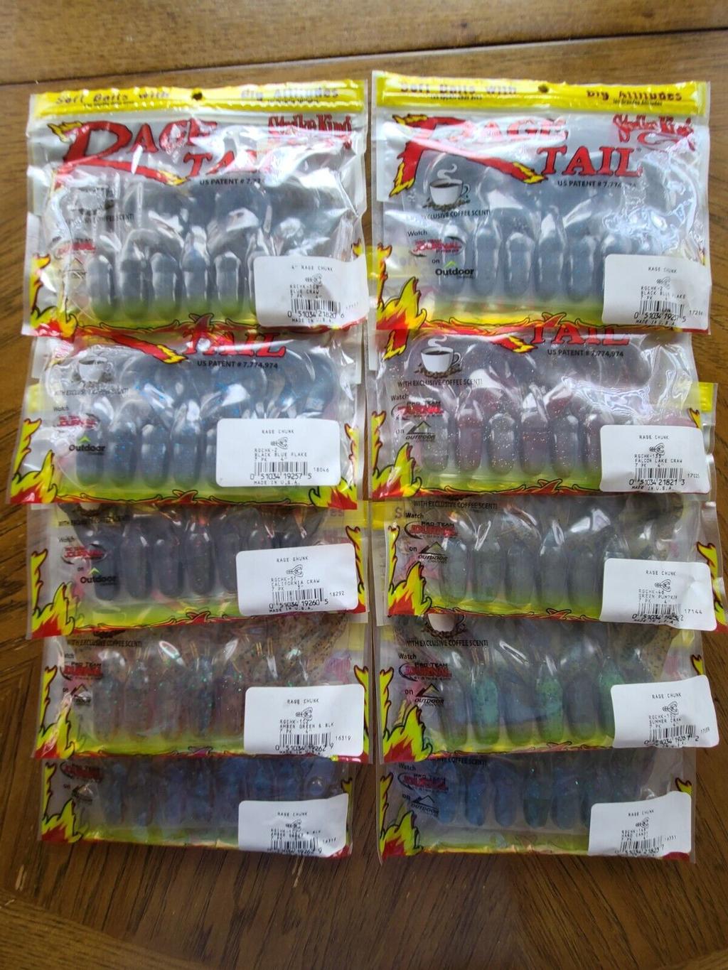 Lot of 10 Strike King Rage Tail Rage Chunk, 3", 4" - Image 1