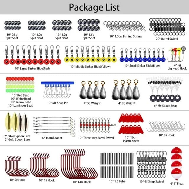 263pcs Fishing Accessories Kit Fishing Tackle Kit Swivels Hooks Split Shots  - Image 3