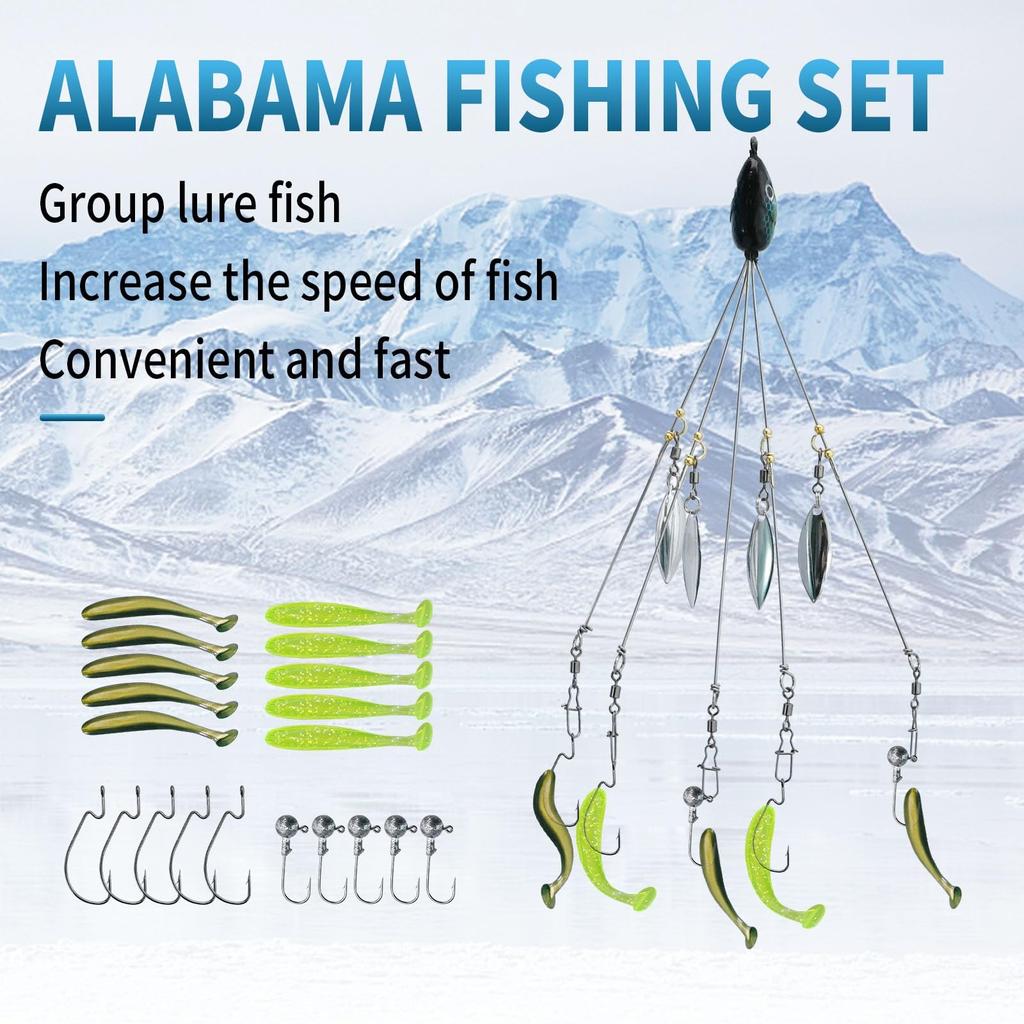 21Pcs 5 Arms Alabama Umbrella Rig for Bass Striper Rig Fishing Lures Bait Kit - Image 2