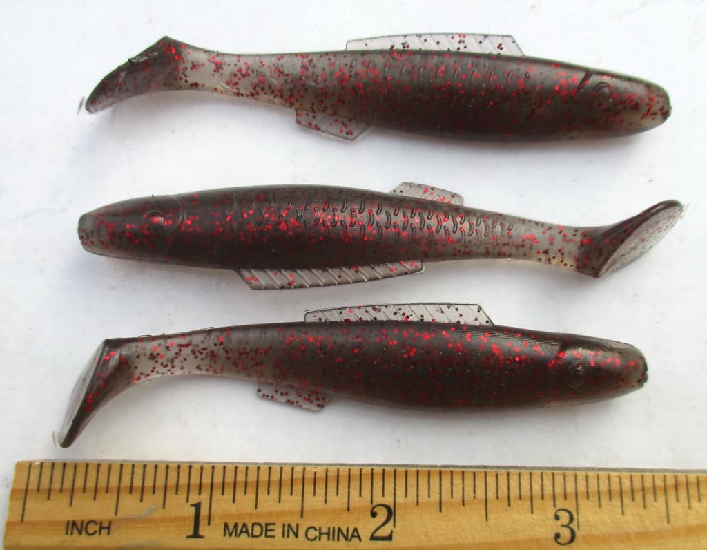 20ct SMOKE w/RED FLAKE 3.25 SASSY SWIMBAIT MINNOWS Bass Lures Alabama Rig Shads  - Image 3
