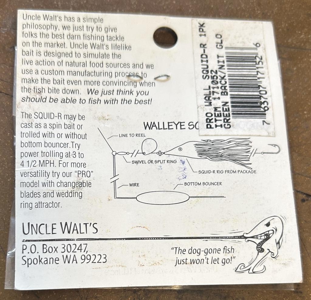 59 NEW UNCLE WALT'S WALLEYE SQUID-R PRO SPINNERBAIT LURE SPOKANE MANY COLORS GLO - Image 6