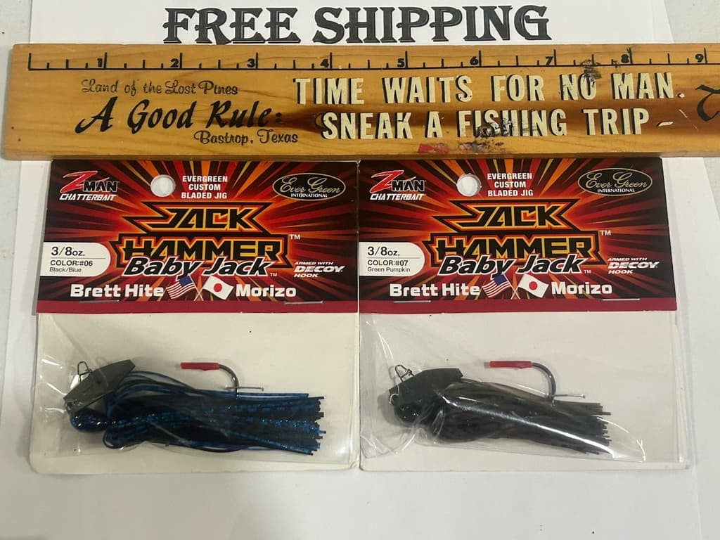 LOT OF 2 Baby Jack Hammer Zman Chatterbait Evergreen 3/8 oz SIZE 2 COLORS SHOWN - Image 1