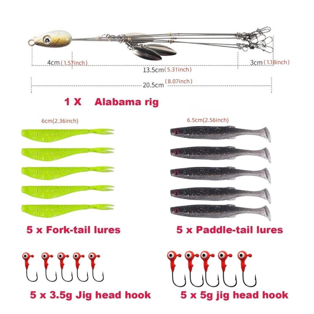 Owemtao Alabama Rig Kit 5 Arms Bass Fishing Kit with Pre-Rigged Swimbaits and... - Image 3
