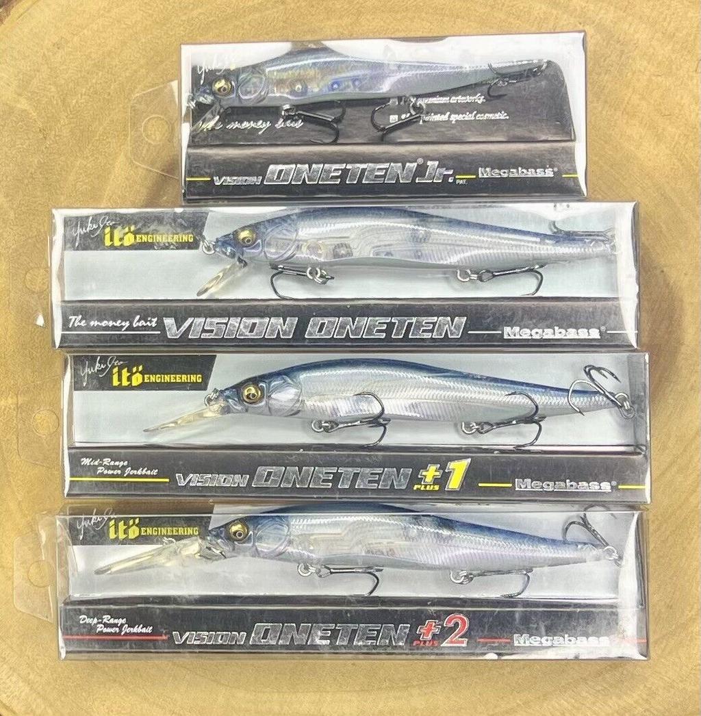 Megabass (Lot Of 4) Ito Vision OneTen Jr, 110, 110+1, 110+2 Suspending Jerkbaits - Image 1
