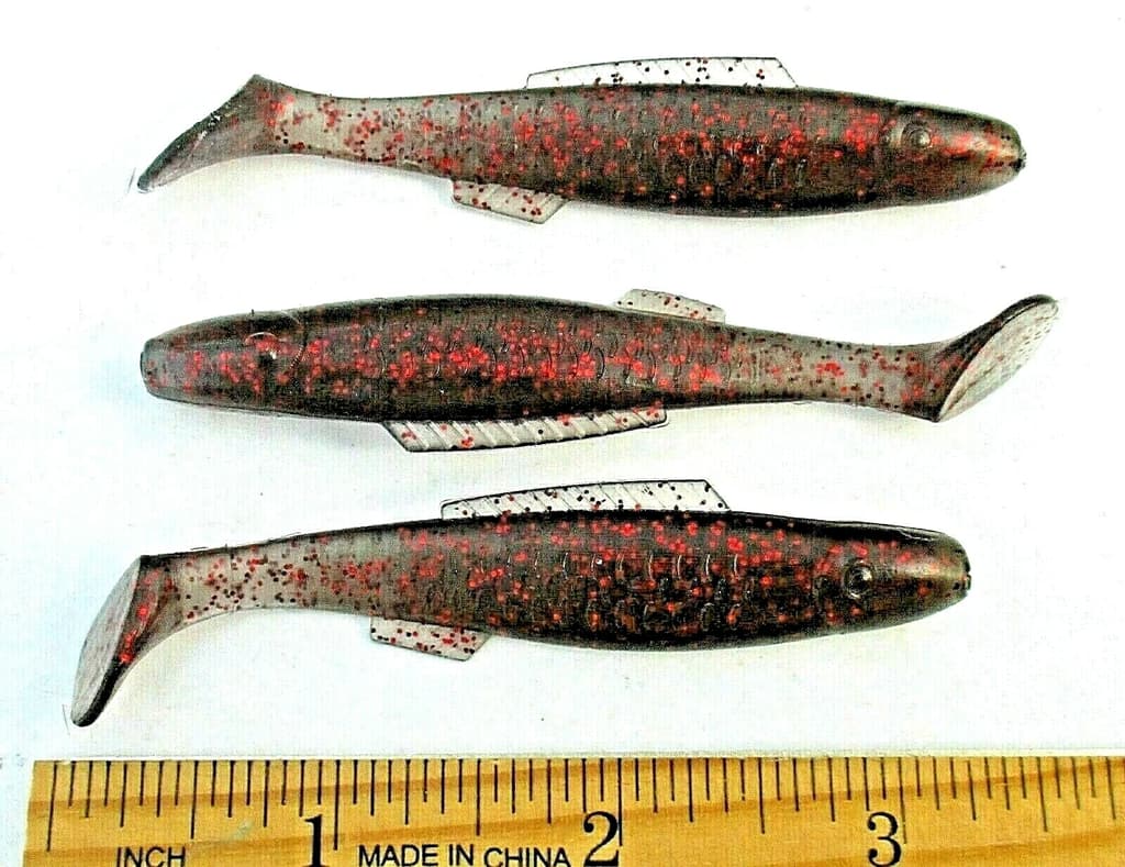 20ct SMOKE w/RED FLAKE 3.25 SASSY SWIMBAIT MINNOWS Bass Lures Alabama Rig Shads  - Image 1