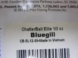 Z-MAN Chatterbait Elite 1/2oz Bluegill New Z-MAN Lures - Thumbnail 2
