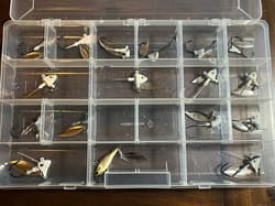 Huge lot of Underspin Jig heads Bass Striper Walleye Strike King, Berkley w/ box - Thumbnail 1