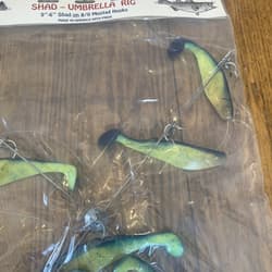Umbrella Rig 4 Arm 11” With 6” Shad (9)  Chartr. Blue 8/0 Hook Mustad New In Pkg - Thumbnail 5