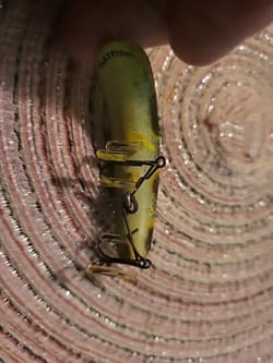 Vintage Helin Lot Of 2 Flatfish Lures F7s. Frog & Camo.2 1/2 " - Thumbnail 10