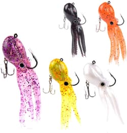 5Pcs Octopus Fishing Lures Skirt Tail Soft Squid Jigs Swimbait Lingcod Rockfish - Thumbnail 1