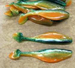 4" Shad Paddle Tail Swimbait great for Umbrella Rig 40 count bag Sassy Firetiger - Thumbnail 1