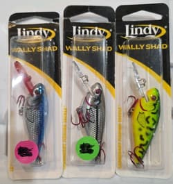 Lot of 3- Lindy Wally Shad 2.5" Blu, Firetiger, Silver Blk 1/3oz Bass Crankbait  - Thumbnail 1