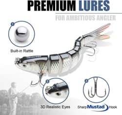 Bass Trout Crappie Lures, Lifelike Swimbait for Fishing - Thumbnail 3