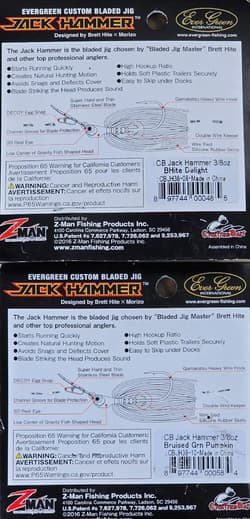 (Ct of 2) Z-Man Evergreen Chatterbait Jack Hammer 3/8 oz Evergreen Custom Blade! - Thumbnail 4
