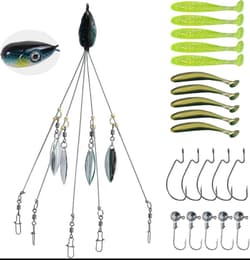 21Pcs 5 Arms Alabama Umbrella Rig for Bass Striper Rig Fishing Lures Bait Kit wi - Thumbnail 1