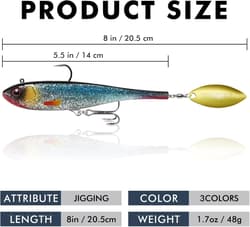 Vibrating Soft Swimbaits for Bass and Trout - 8 Inch, Family Fishing Essentials - Thumbnail 4